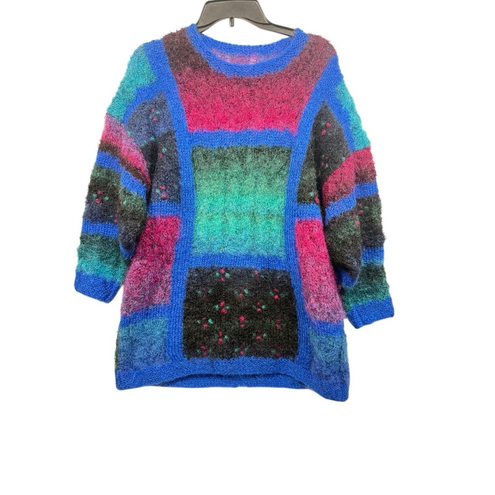Vtg Unbranded Unisex Colorblock Mohair Blend Oversize‎ Pullover Sweater L XL XXL